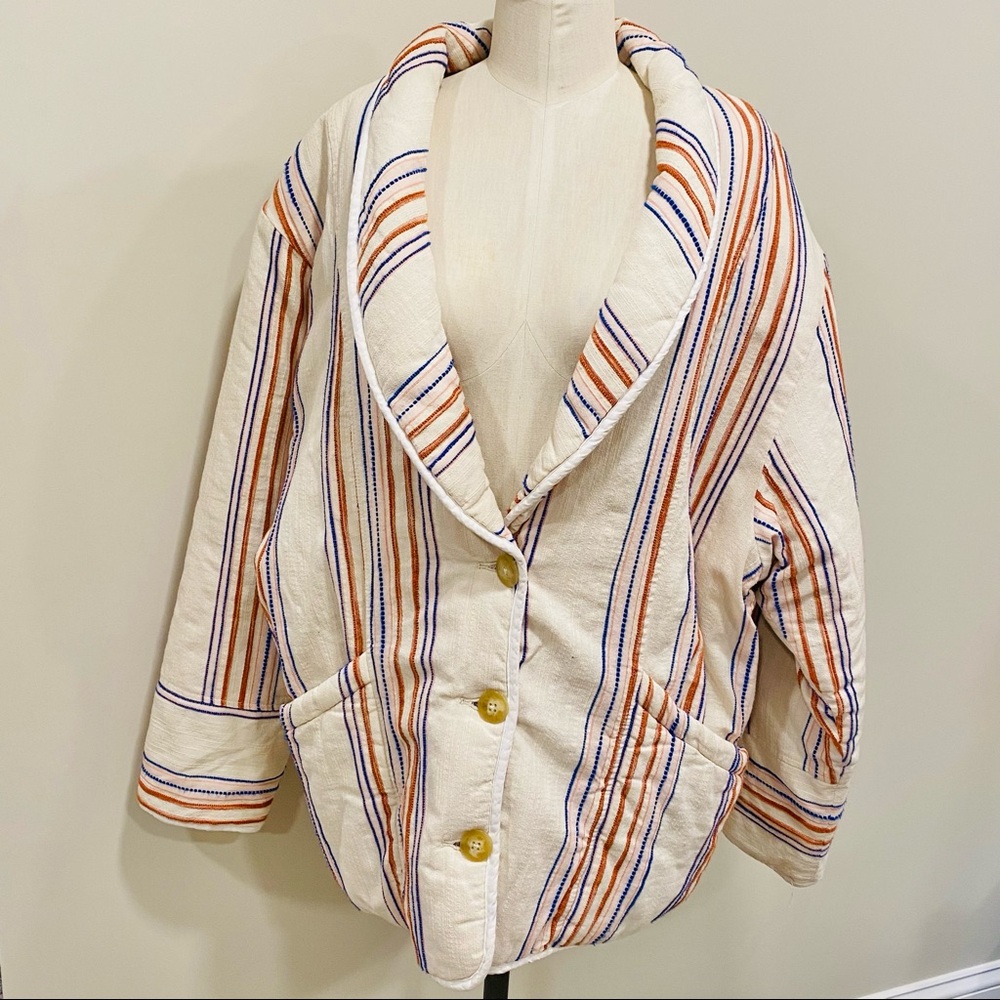 Free People Astrid Coat Striped Ivory Quilted Knit Shawl Collar Size Medium New